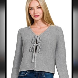 Wishlist light blue/gray cropped tie-front knit cardigan sweater